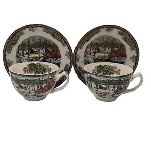 Johnson Brothers Teacup‎ and Saucers Friendly Village The Ice House Set of Two